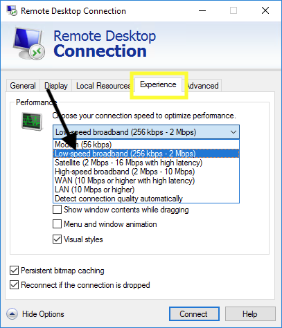 Remote Desktop Experience Settings